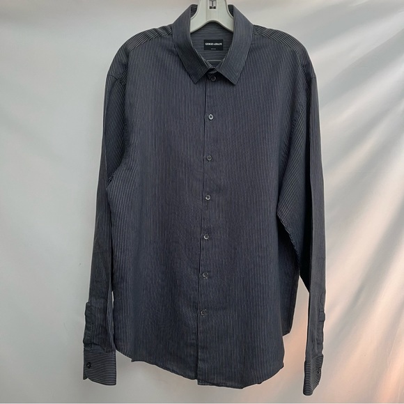 Giorgio Armani - striped dress shirt - real abalone buttons - Made in Italy VTG - Picture 1 of 9